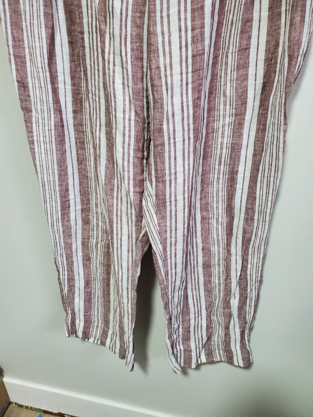 H&M x LEMLEM 100% Linen 28" Paperbag Pants Red White Stripe XL Belt Beach Travel - Picture 6 of 14